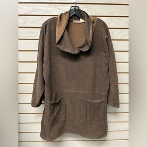 Brown Herringbone Cowl Neck Tunic